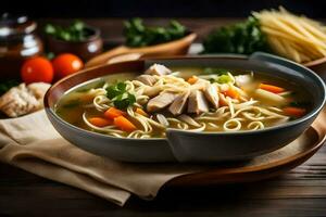 poulet nouille soupe dans une bol. généré par ai photo