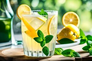 une verre de limonade avec menthe feuilles et citrons. généré par ai photo