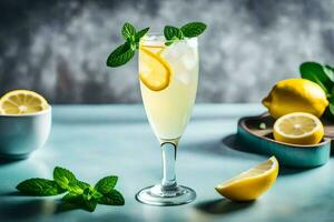 limonade dans une verre avec menthe feuilles. généré par ai photo