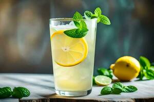 une verre de limonade avec menthe feuilles. généré par ai photo