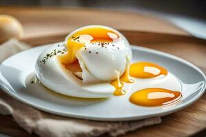 un Oeuf sur une assiette avec une couteau. généré par ai photo