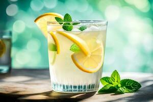 limonade dans une verre avec menthe feuilles. généré par ai photo