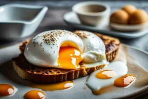 des œufs sur pain grillé avec une poché Oeuf sur Haut. généré par ai photo