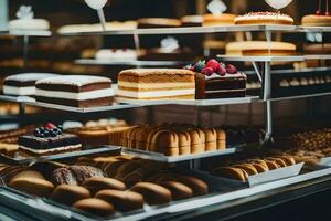 une afficher de Gâteaux dans une boulangerie. généré par ai photo