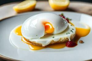 une assiette avec un Oeuf sur Haut de il. généré par ai photo