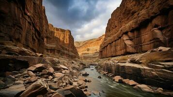 Frais l'eau rivière dans une fente canyon Nord Amérique fond d'écran Contexte paysage. ai génératif photo