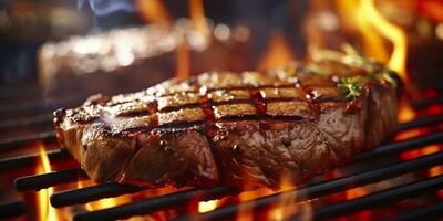 du boeuf ribeye steak grillage sur une flamboyant gril. génératif ai photo