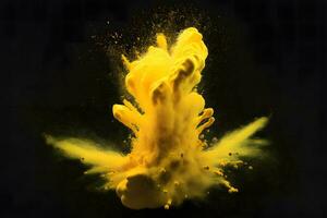 explosion de Jaune Couleur peindre poudre sur noir Contexte. neural réseau généré art photo