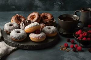 encore la vie avec café et beignets. neural réseau ai généré photo