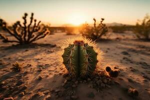 Haut vue de exotique cactus dans désert. neural réseau ai généré photo