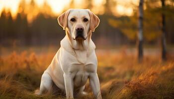 une Jaune laboratoire chien pose dans le herbe ai généré photo