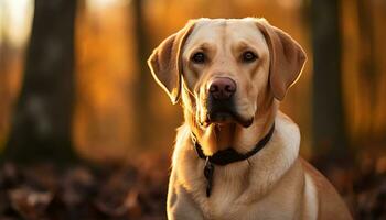 une Jaune laboratoire chien pose dans le herbe ai généré photo