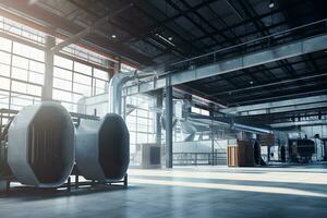 air Conditionneur unités HVAC sur une toit de industriel bâtiment avec bleu ciel et des nuages dans le Contexte. neural réseau ai généré photo