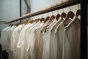 t-shirts dans le boutique pendre dans une ligne. neural réseau ai généré photo