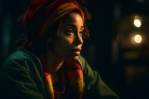 portrait de une Jeune rastaman femme. neural réseau ai généré photo