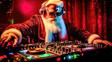 Nouveau années dj Père Noël - mélange les coups pour une joyeux nuit - génératif ai photo