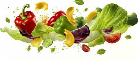 chute légumes, salade de cloche poivre, tomate, et salade feuilles. génératif ai photo