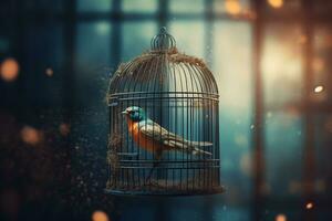 oiseau dans une cage. neural réseau ai généré photo