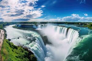 niagara chutes, ontario, Canada. panoramique vue de canadien côté, niagara chutes panoramique vue dans été. ontario, Canada, ai généré photo