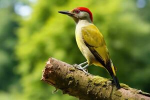 à ventre rouge Pivert picus rufescens, Masculin vert Pivert picus érythrorhynchus perché sur une arbre, ai généré photo