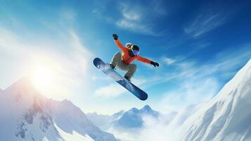 ai génératif hiver extrême des sports cool coup de snowboard dans mouvement photo