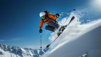 ai génératif hiver extrême des sports cool coup de ski dans mouvement photo