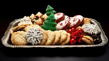 ai génératif proche en haut coup de Noël biscuits avec magnifique décorations photo