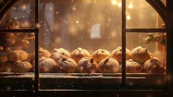 ai génératif proche en haut coup de Noël biscuits avec magnifique décorations photo