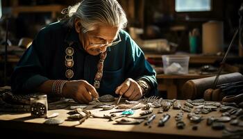 une homme est travail sur une regarder dans une atelier ai généré photo