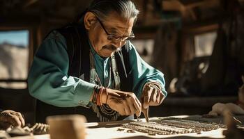 une homme est travail sur une regarder dans une atelier ai généré photo