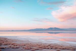 le coucher du soleil sur le sel appartements dans décès vallée nationale parc, Californie, génial sel Lac Utah incroyable Voyage image, ai généré photo