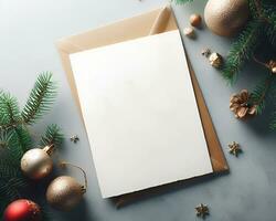 Vide blanc papier sur blanc Contexte avec Noël ornements autour il. ai génératif photo