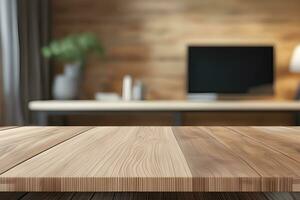 bois table produit présentation avec intérieur Contexte par ai génératif photo