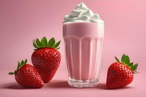 crémeux fraise Milk-shake par ai génératif photo