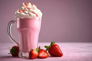 crémeux fraise Milk-shake par ai génératif photo