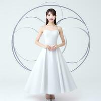 Jeune asiatique femme dans blanc costume ai généré photo