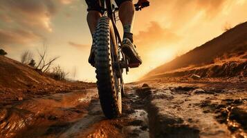 génératif ai, Montagne Cyclisme homme équitation sur bicyclette dans montagnes forêt paysage, cycliste photo