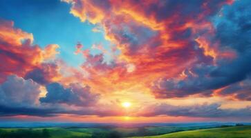 magnifique la nature lever du soleil été paysage bleu ciel Naturel Contexte ai génératif photo