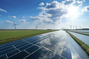 vent, Soleil et l'eau énergie. ai généré photo