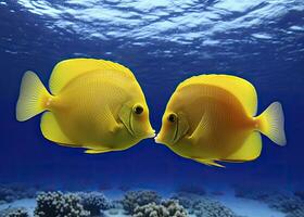 deux Jaune des soies, visage à affronter. ai généré. photo