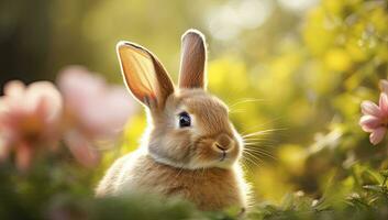 Pâques lapin avec magnifique printemps la nature. ai généré photo