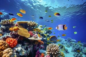 sous-marin monde avec coraux et tropical poisson. généré ai. photo