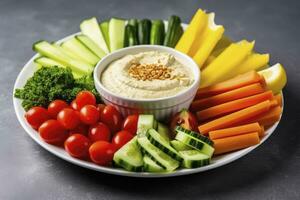 surgir coup de assiette avec coloré en bonne santé tranché des légumes. ai généré photo