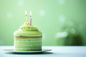 content anniversaire petit gâteau avec bougie. ai généré photo