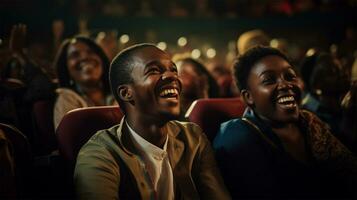 cinéphiles dans cinéma en train de regarder comédie film.génératif ai photo