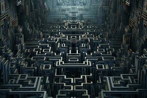 artificiel intelligence dans un abstrait Labyrinthe. ai généré photo