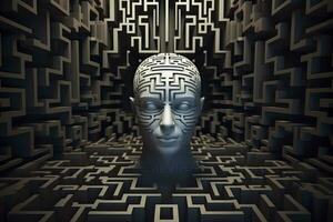 ordinateur toile humaine l'intégration art 3d Labyrinthe tête conception gothique futurisme. ai généré photo