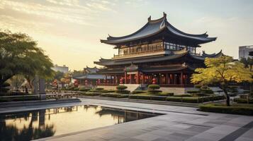 chinois architecture, une riches tapisserie de traditionnel et moderne bâtiment conceptions. ai généré photo