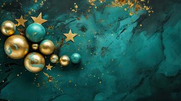 d'or étoiles et Noël des balles sur aquarelle grunge Contexte. génératif ai photo