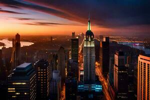 le Empire Etat bâtiment est vu à le coucher du soleil. généré par ai photo